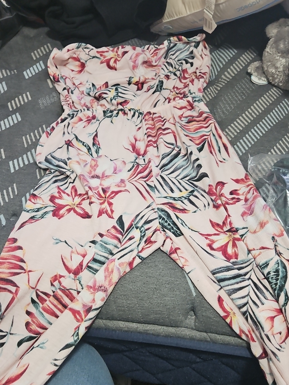 Almost Famous Pink Floral Strapless Jumpsuit